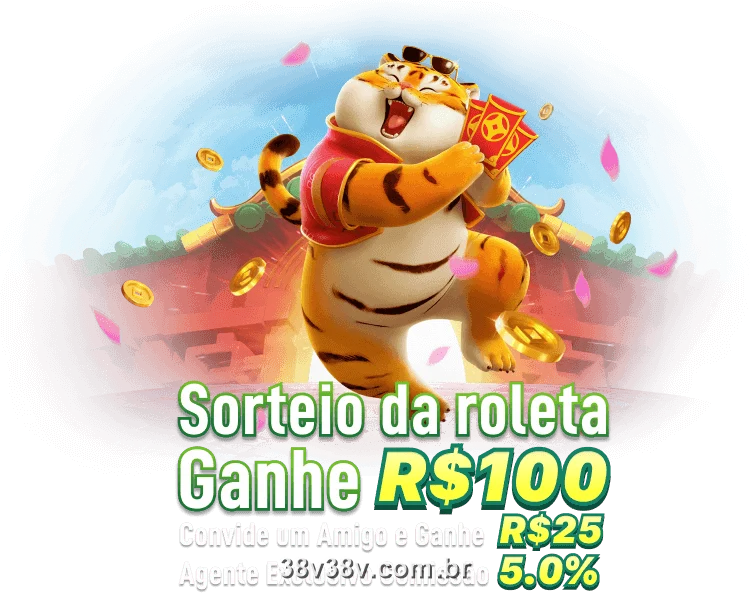 Tigre da sorte do 38V comemorando com envelope vermelho e moedas de ouro